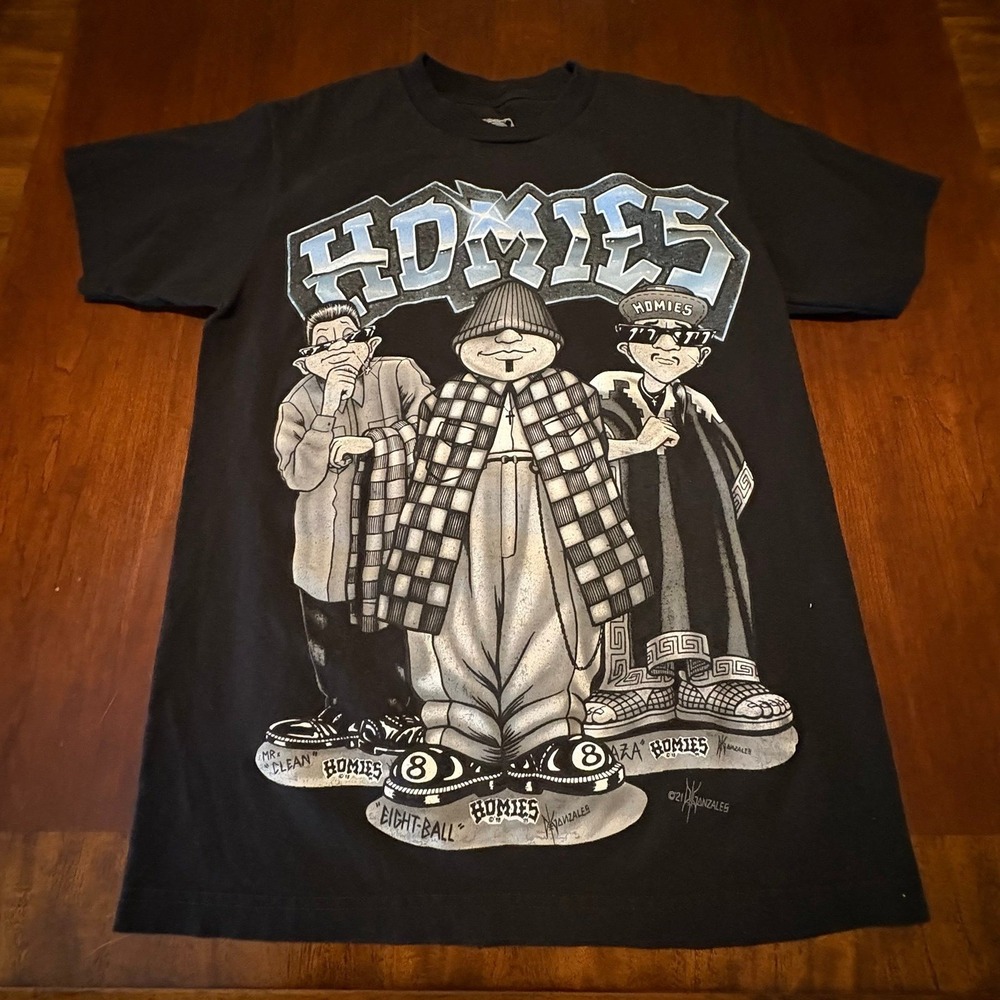 Homies Signature Graphic T-Shirt Mens Medium Black DGALS David Gonzales Cartoon